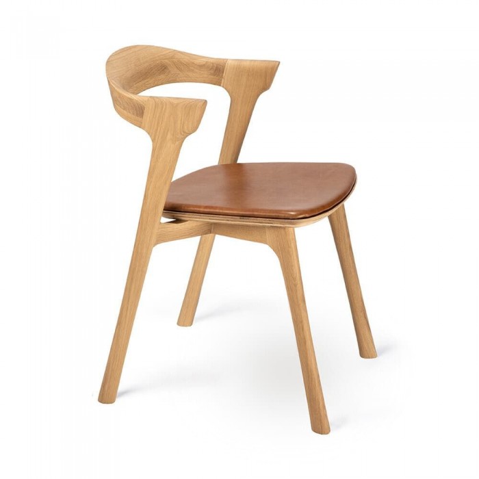 Ethnicraft Oak Bok Dining Chair - Cognac Leather W50/D54/H76cm – Solid Oak